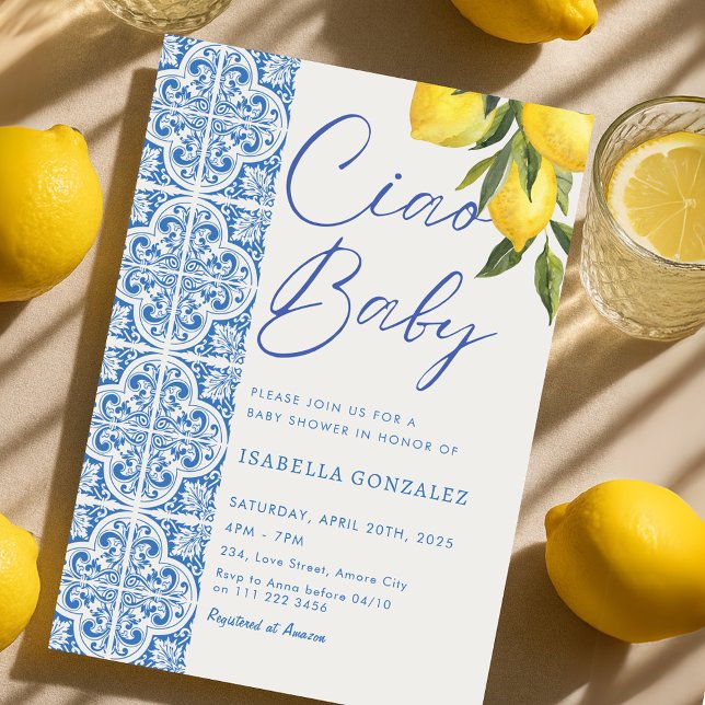 Invitación Ciao Baby Amalfi Baby Shower (Italian Ciao Baby Amalfi Baby Shower Invitation)