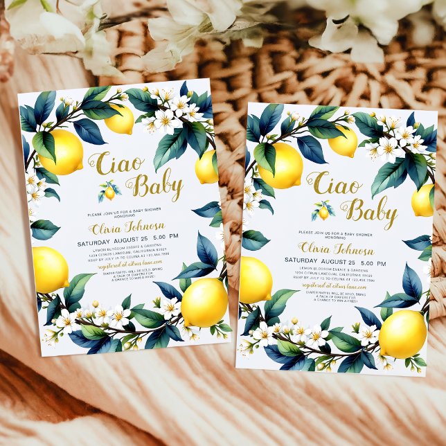 Invitación Ciao Baby Amalfi Citrus Lemon Wreath Baby Shower (Subido por el creador)