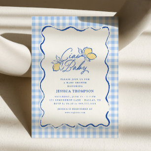 Invitación Ciao Baby Amalfi Limón Azul y Amarillo Baby Shower