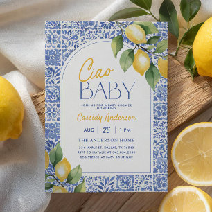 Invitación Ciao Baby Azulejos Mediterráneos Lemon Baño de Beb