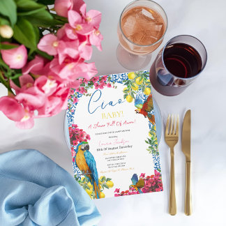 Invitación Ciao Baby Baldosa Azul Italiana Limones Baby Showe