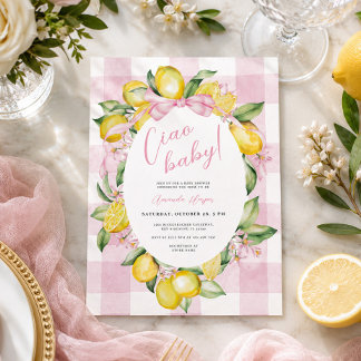 Invitación Ciao Baby Bambino Limón Fiesta de Bebé para Niñas
