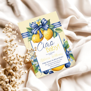 Invitación Ciao Baby Blue Bow Tile Lemon Baby Shower