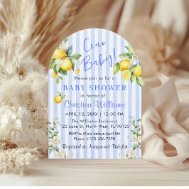 Invitación Ciao Baby Blue Citrus Lemon Baby Shower Invitation