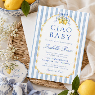 Invitación Ciao Baby Blue Rayas Limón Italiano