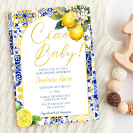 Invitación Ciao Baby Blue Tiles Lemon Amalfi Arch Baby Shower