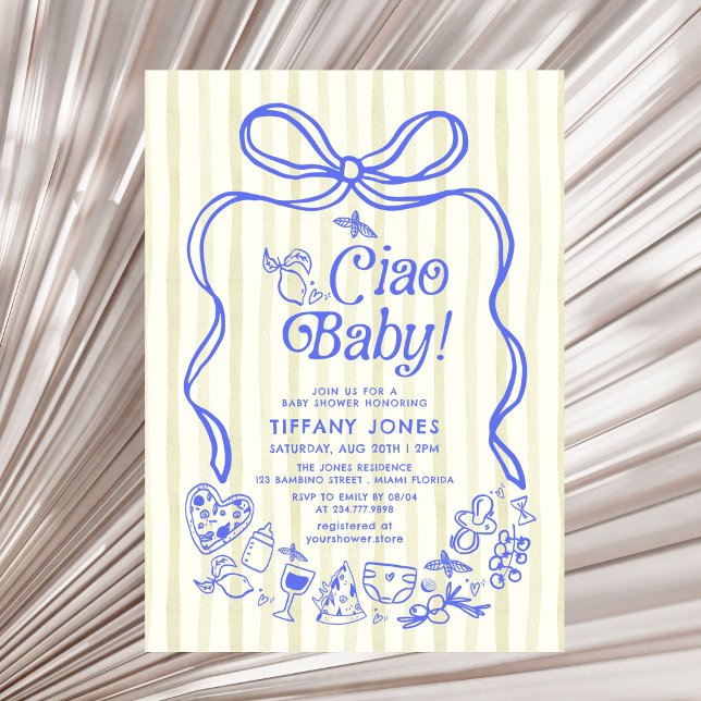 Invitación Ciao Baby Blue Yellow Italiano Lemons Baby Shower  (Subido por el creador)
