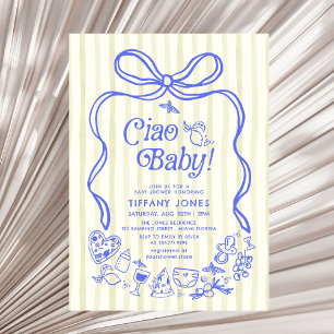 Invitación Ciao Baby Blue Yellow Italiano Lemons Baby Shower 
