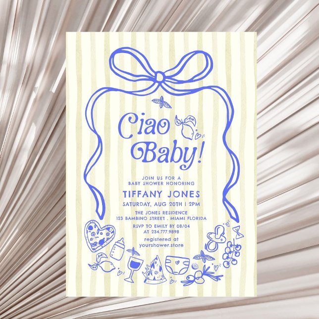 Invitación Ciao Baby Blue Yellow Italiano Lemons Baby Shower  (Subido por el creador)