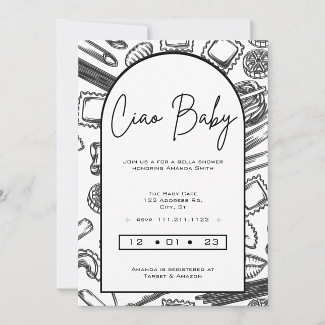 Invitación "Ciao Baby" Cocinando una Pasta Italiana para Bebé (Anverso)