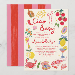 Invitación Ciao Baby Fiesta de Bebé Italiana Rosa Rojo Italia