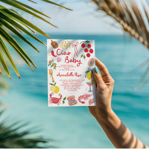 Invitación Ciao Baby Fiesta de Bebé Italiana Rosa Rojo Italia