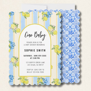 Invitación Ciao Baby, Grafeful Lemon, Baldosas Azules Italian
