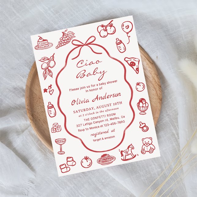 Invitación Ciao Baby Hand dibujó Baby Shower de limón italian (Subido por el creador)