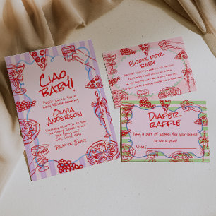 Invitación Ciao Baby Hand Drake Pizza Italiano Fun Baby Showe