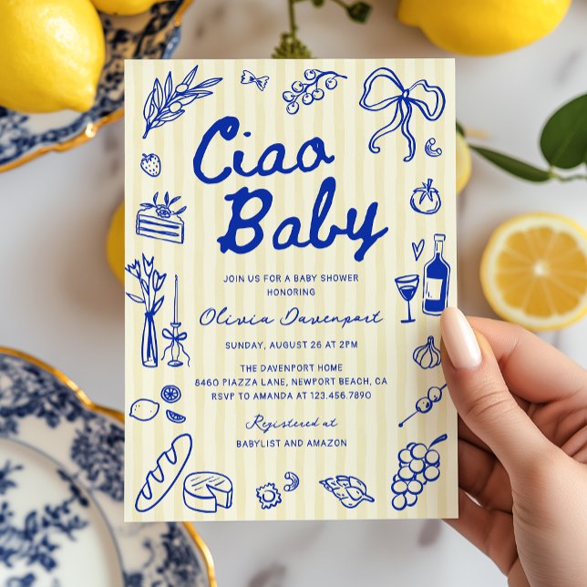 Invitación Ciao Baby Italiano Bambino Mano Dibuja Baby Shower (Subido por el creador)