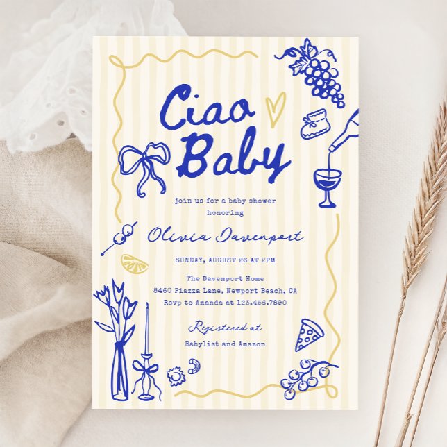 Invitación Ciao Baby Italiano Bambino Mano Dibuja Baby Shower (Subido por el creador)