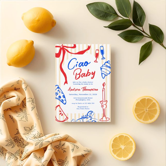 Invitación Ciao Baby Italiano Bambino Mano Dibuja Baby Shower (Subido por el creador)