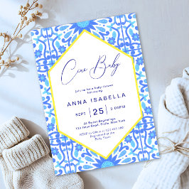 Invitación Ciao Baby Italiano Blue Tile Yellow Baby Shower