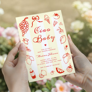 Invitación Ciao Baby Italiano Dibujado a Mano Limón Baby Show