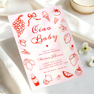 Invitación Ciao Baby Italiano Limón Dibujado a Mano Fiesta de
