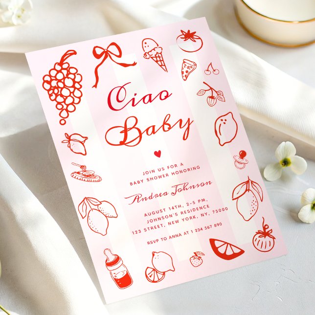 Invitación Ciao Baby Italiano Limón Dibujado a Mano Fiesta de (Subido por el creador)