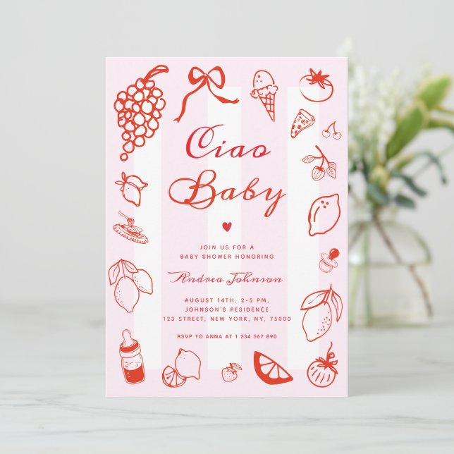 Invitación Ciao Baby Italiano Mano Drake Lemon Baby Shower (Anverso de pie)