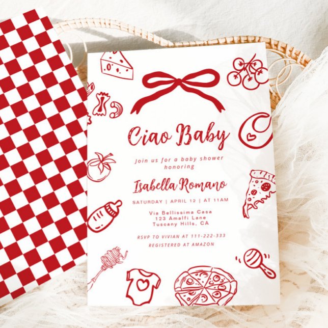 Invitación Ciao Baby Italin Hand drawn Pizza Baby shower (Subido por el creador)