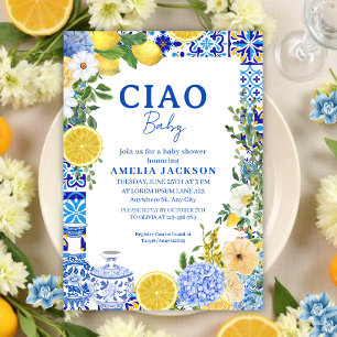 Invitación Ciao Baby Lemon verano Mediterranean Baby shower