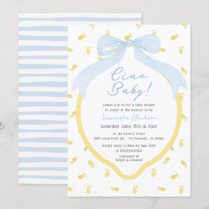 Invitación Ciao Baby Lemon y Blue Bow Boy Baby Shower