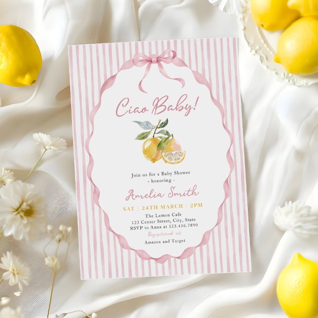 Invitación Ciao Baby Limón Rosa Fiesta de Bebé (Subido por el creador)