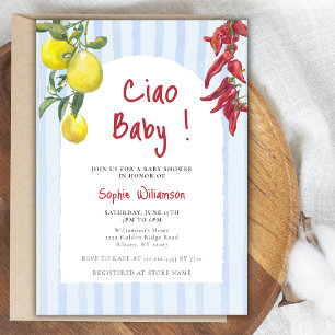 Invitación Ciao Baby Limones Italianos Rayas Azules Fiesta de