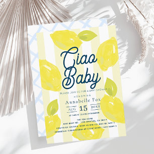 Invitación Ciao Baby Pintado a Mano Limón Azul Niño Baby Show
