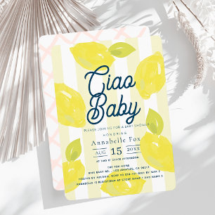 Invitación Ciao Baby Pintado a Mano Limón Rosa Fiesta de Bebé