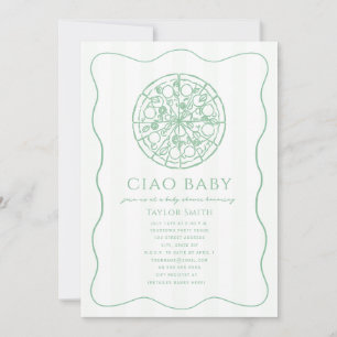 Invitación Ciao Baby Pizza Verde Neutral Baby Shower