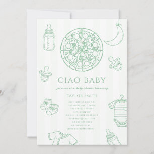Invitación Ciao Baby Pizza Verde Neutral Bienvenida al Bebé