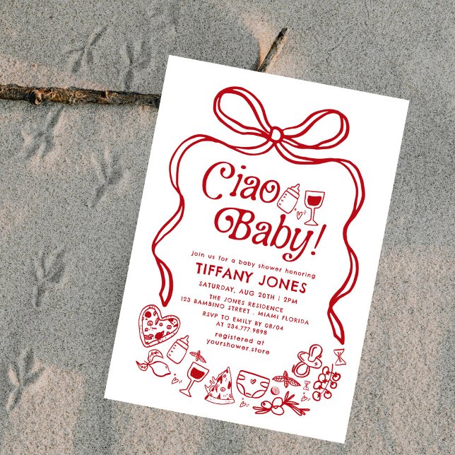 Invitación Ciao Baby Red Whimsical Lemons Baby Shower (Subido por el creador)