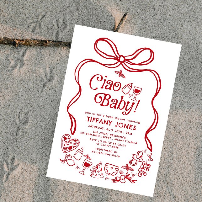 Invitación Ciao Baby Red Whimsical Lemons Baby Shower (Subido por el creador)