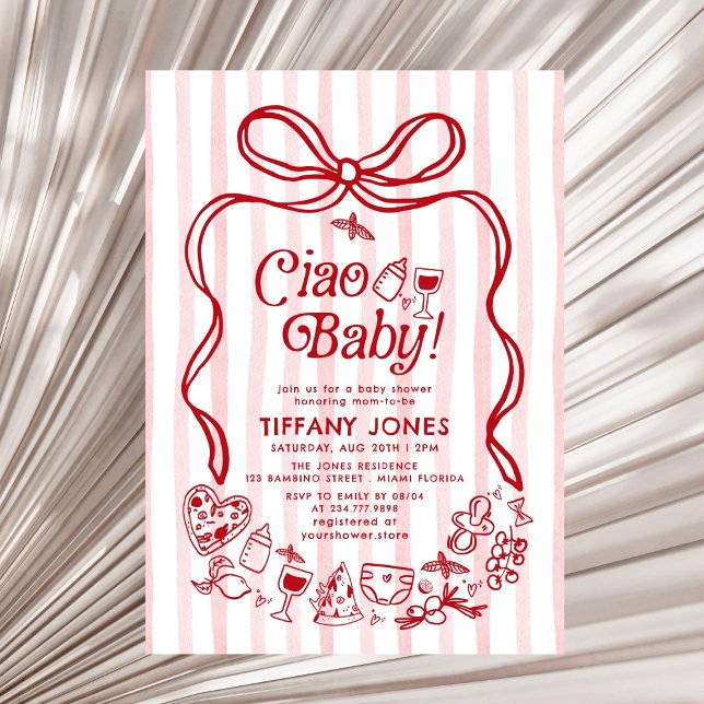 Invitación Ciao Baby Red Whimsical Lemons Baby Shower (Subido por el creador)