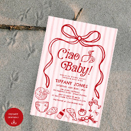 Invitación Ciao Baby Red Whimsical Lemons Baby Shower