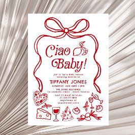 Invitación Ciao Baby Red Whimsical Lemons Baby Shower