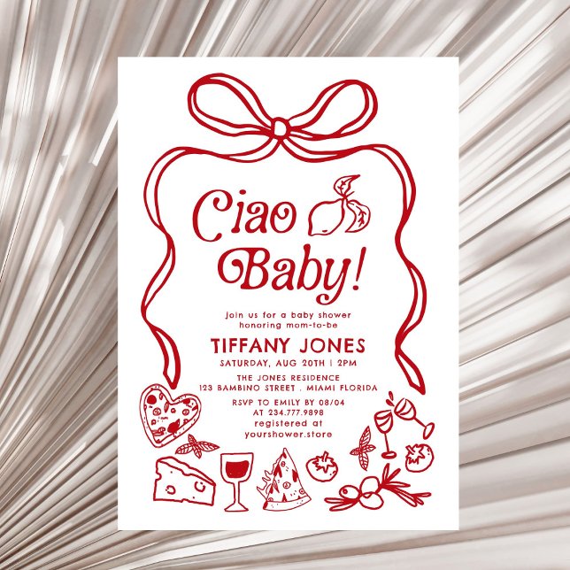 Invitación Ciao Baby Red Whimsical Lemons Baby Shower (Subido por el creador)