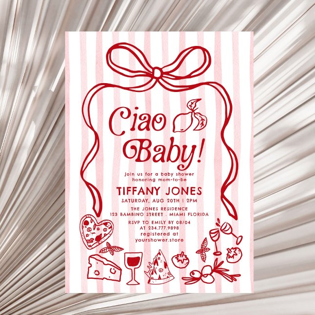 Invitación Ciao Baby Red Whimsical Lemons Baby Shower (Subido por el creador)