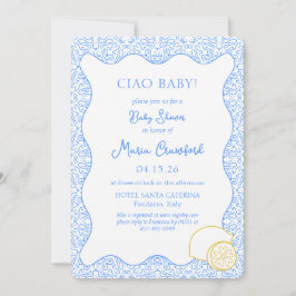 Invitación Ciao Baby Shower Azul limón mediterráneo italiano