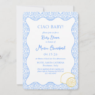 Invitación Ciao Baby Shower Azul limón mediterráneo italiano