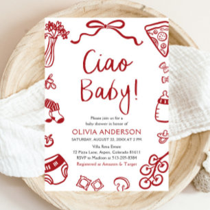 Invitación Ciao Baby Whimsical Italiana Pizza Cute Baby Showe