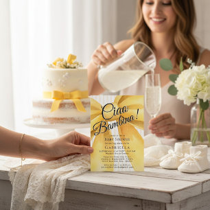 Invitación Ciao Bambina Acuarela Amarillo Arco Baby Shower