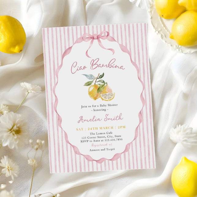 Invitación Ciao Bambina Baby Shower de Limón Rosa (Subido por el creador)