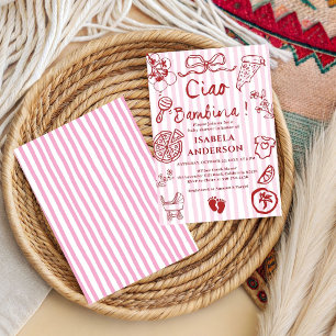 Invitación Ciao Bambina Chica Pizza Dibujada a Mano Fiesta d