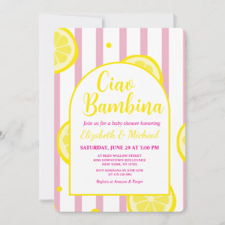 Invitación Ciao Bambina Pink and White Baby Shower Invitation